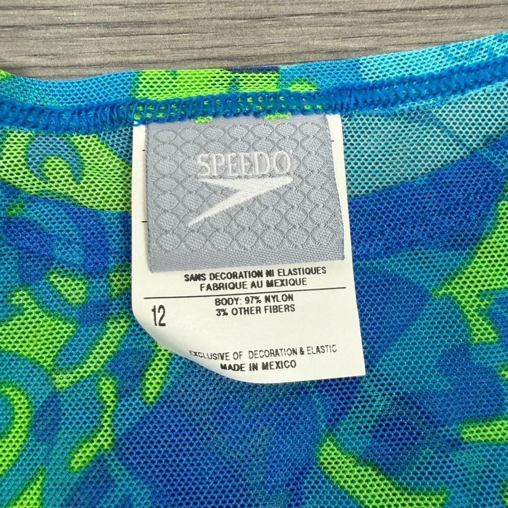 Speedo Girls 3 Piece Y2K Swim Set Bikini Rashguard Cover Up Floral Blue Green 12